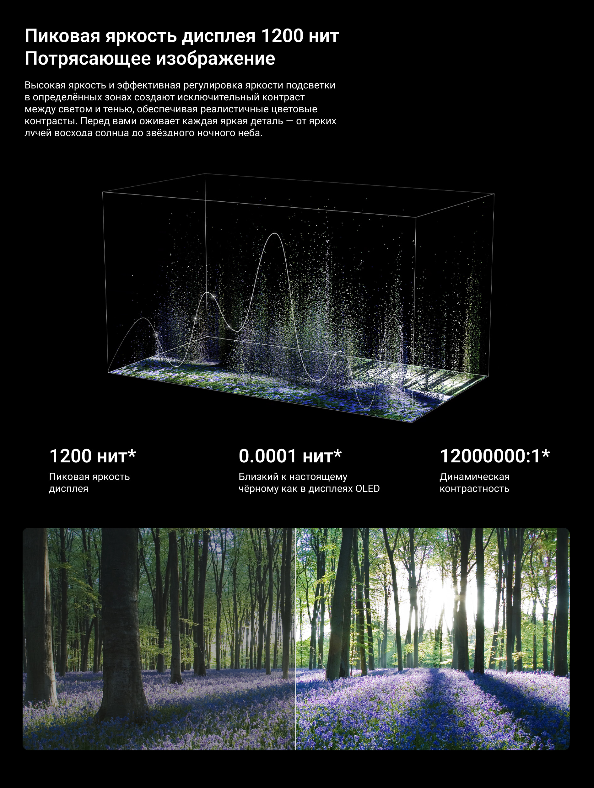 Пиковая яркость дисплея 1200 нит