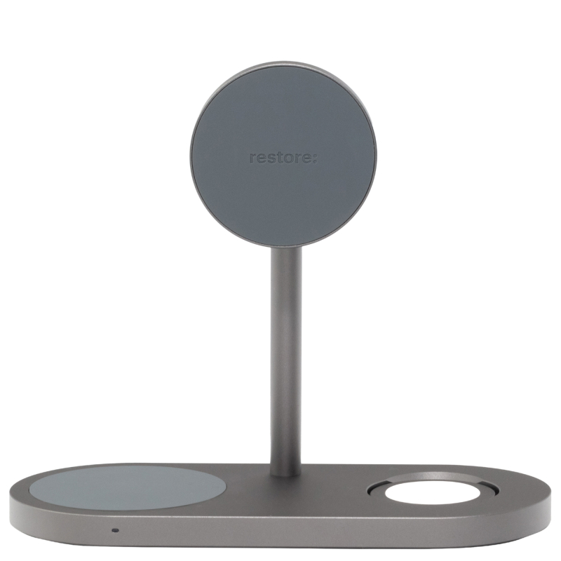 Беспроводное зарядное устройство restore: hello, world! Powerbase 3-в-1, Серый
