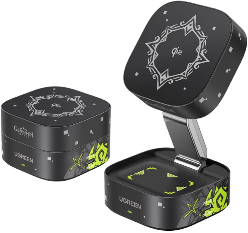 Беспроводное зарядное устройство UGREEN Genshin Impact MagFlow 2-в-1 Qi2 15 Вт Черный 5990₽