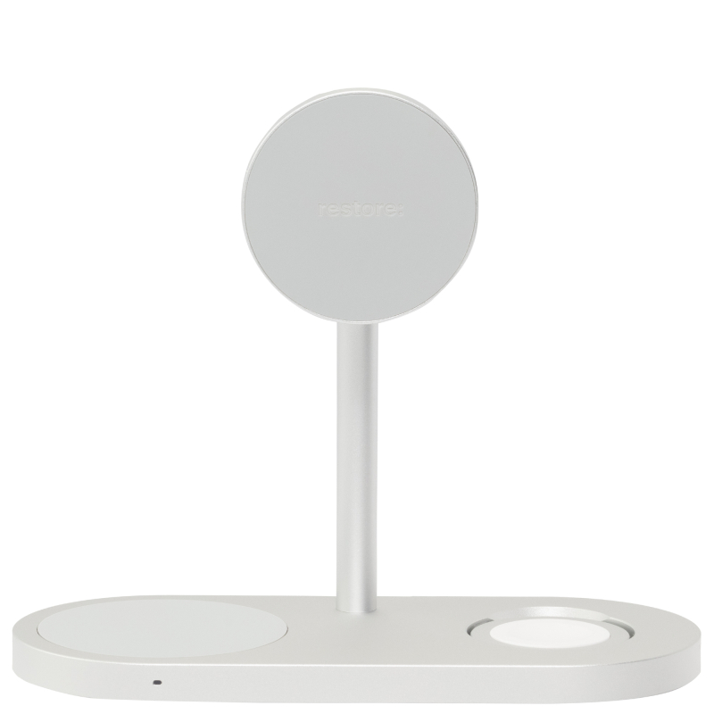 Беспроводное зарядное устройство restore: hello, world! Powerbase 3-в-1, Серебристый